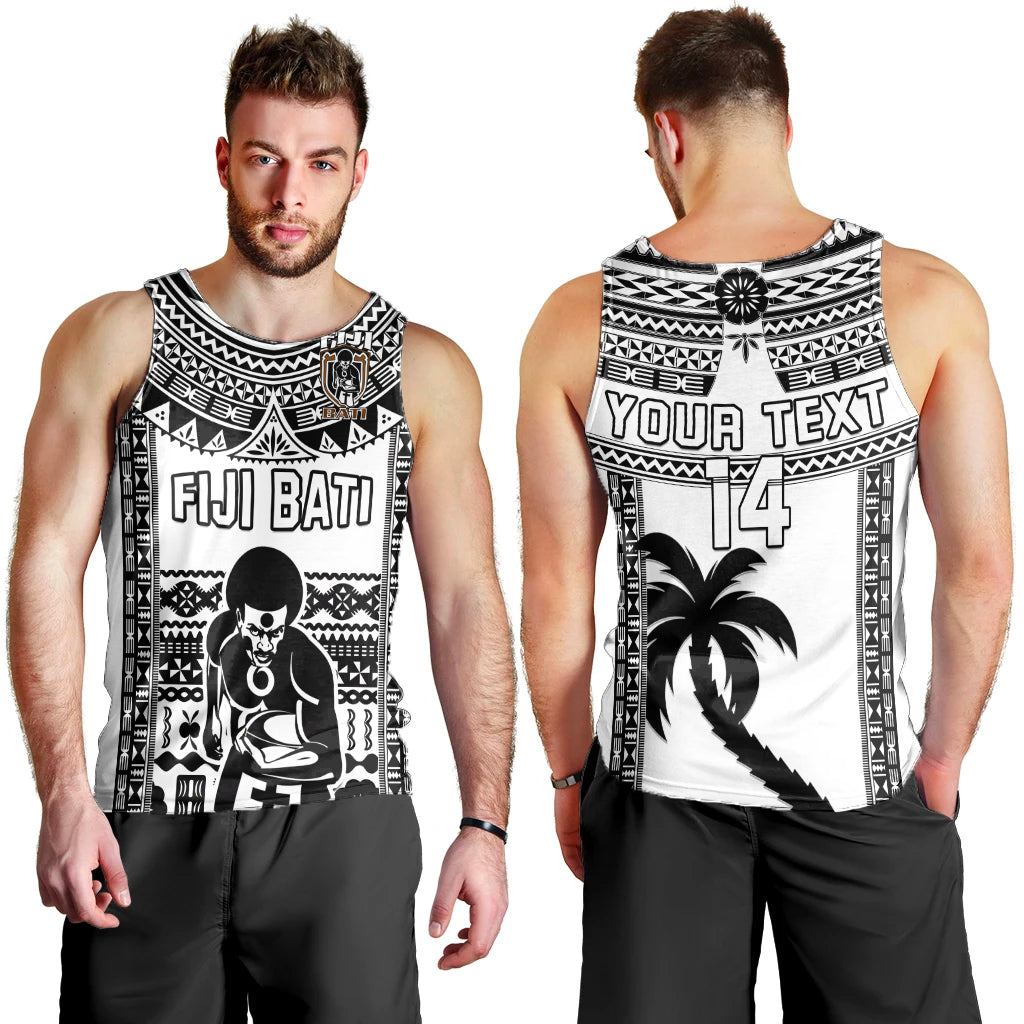 Custom Text And Number Fiji Rugby Men Tank Top Pacific The Bati Black Fijian Tapa