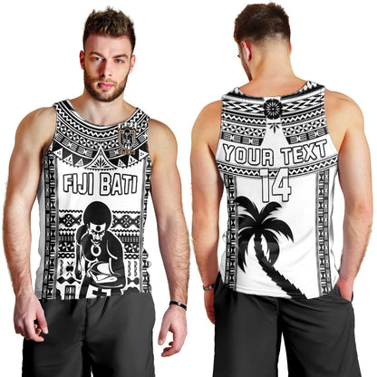 Custom Text And Number Fiji Rugby Men Tank Top Pacific The Bati Black Fijian Tapa