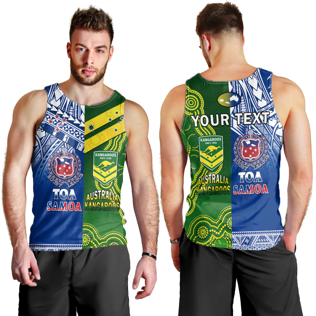 Custom Personalised Samoa Rugby and Australia Rugby Men Tank Top Toa Samoa Mix Kangaroos Pacific