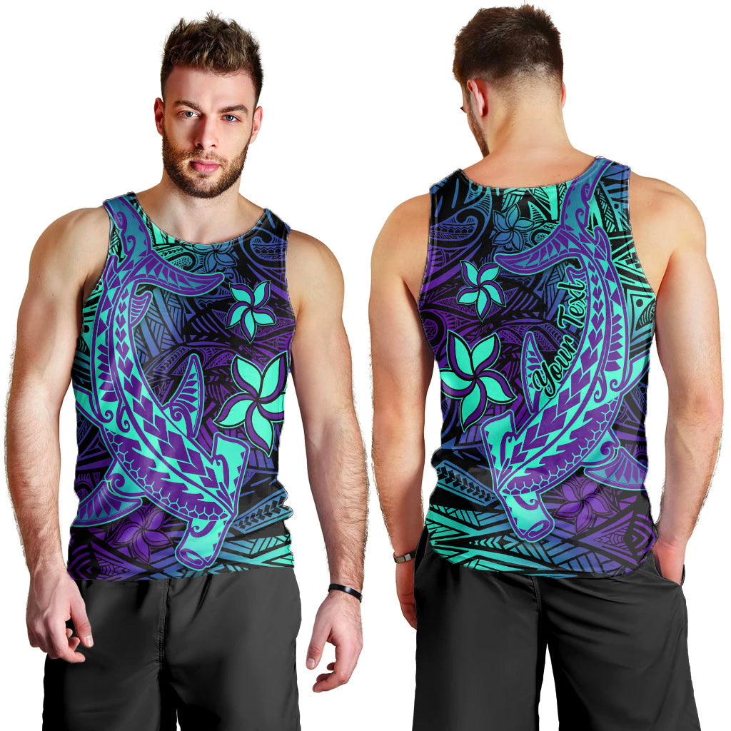 Custom Personalised Polynesian Men Tank Top Purple Paradise Hawaiian Tribal Hammerhead Shark