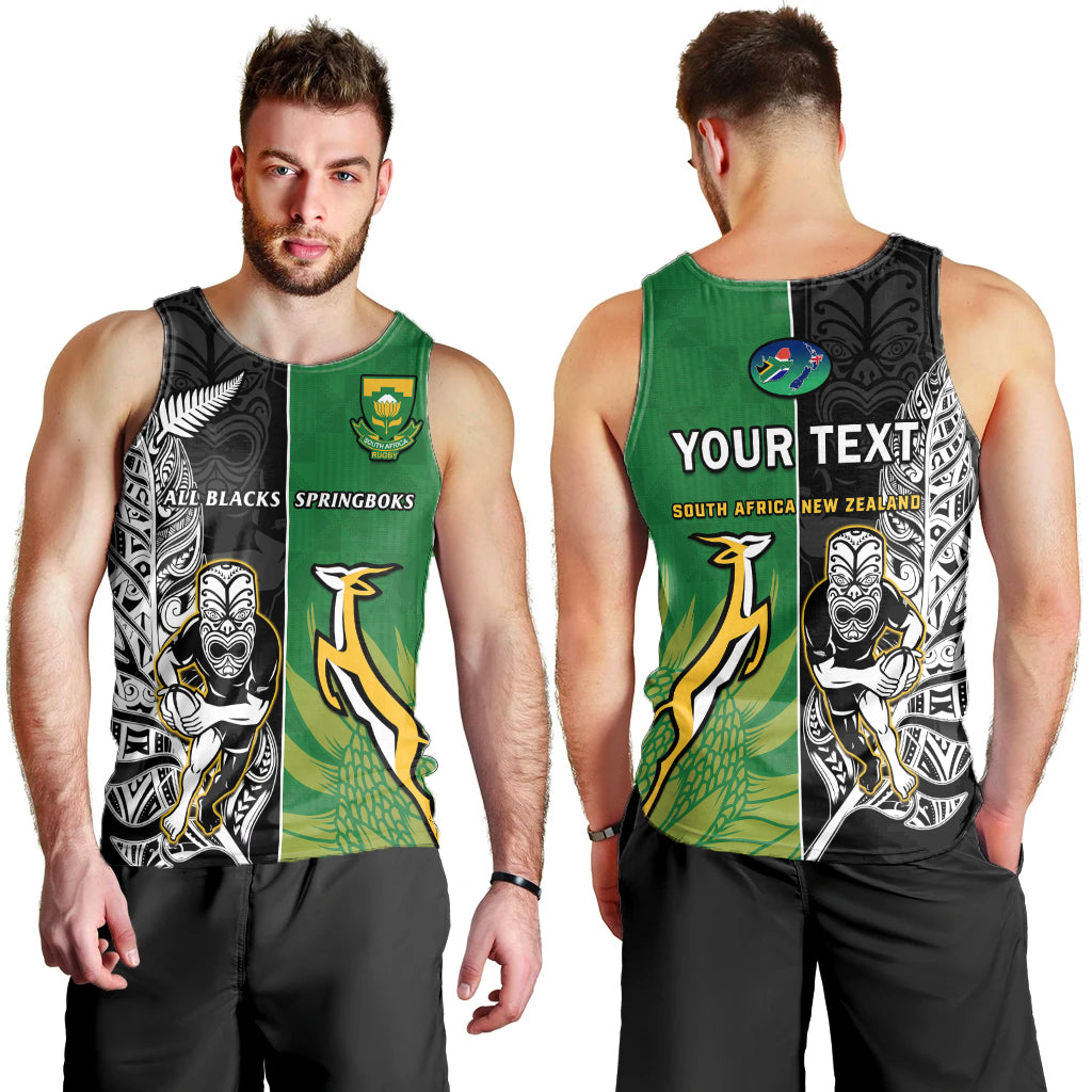 Custom Personalised New Zealand And South Africa Rugby Men Tank Top All Black Maori Mix Springboks