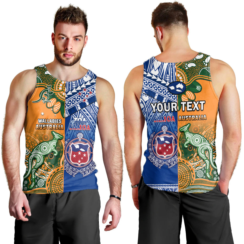 Custom Personalised Australia Wallabies And Toa Samoa Rugby Men Tank Top Aboriginal Mix Polynesian