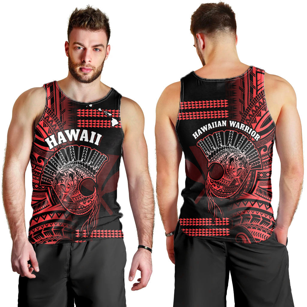 Hawaii Men Tank Top Kakau Warrior Helmet Gradient Red Polynesian