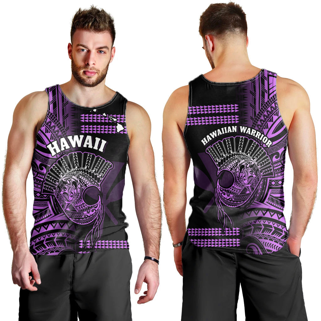 Hawaii Men Tank Top Kakau Warrior Helmet Gradient Purple Polynesian