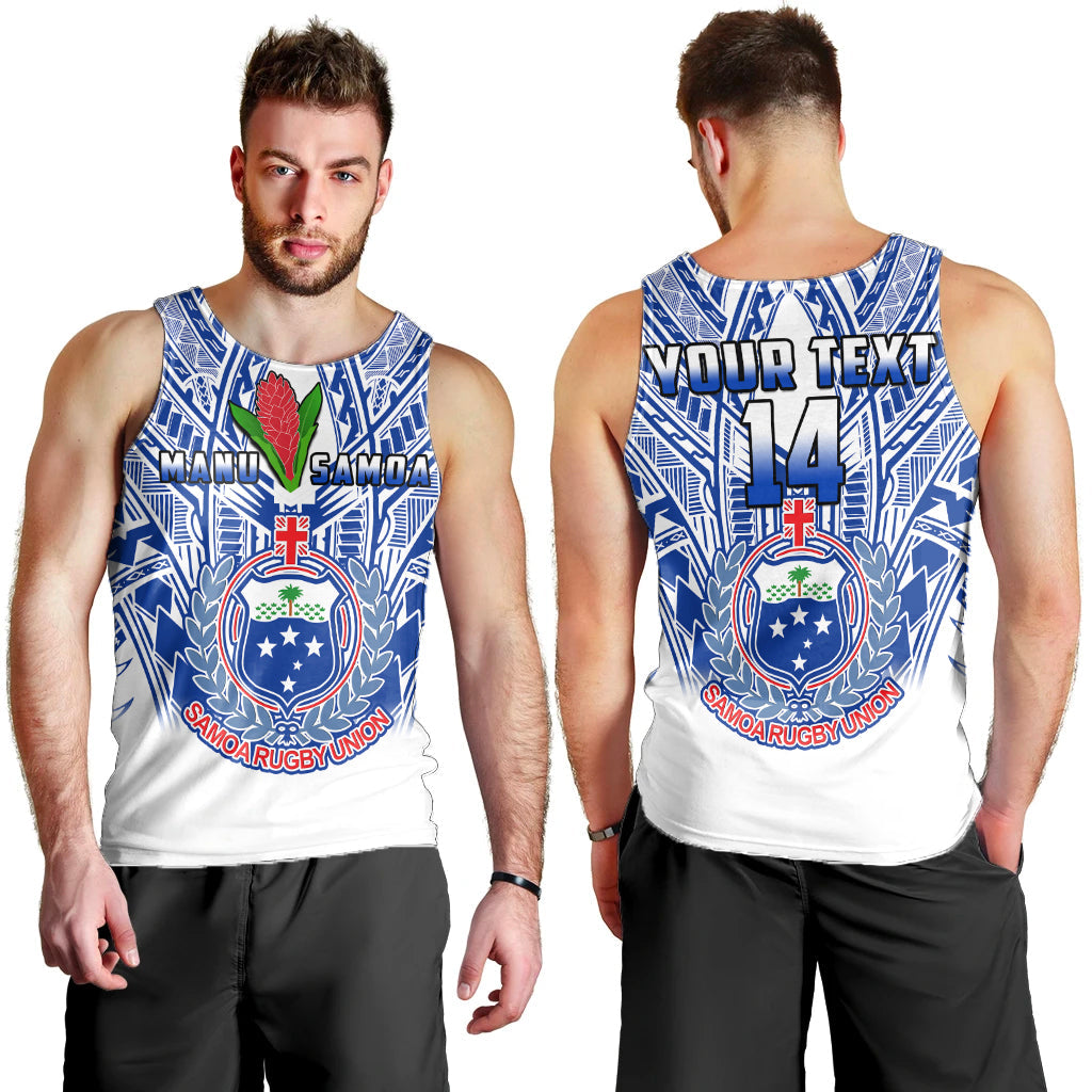 Custom Text And Number Samoa Rugby Men Tank Top Manu Samoa 7s Ginger White Polynesian