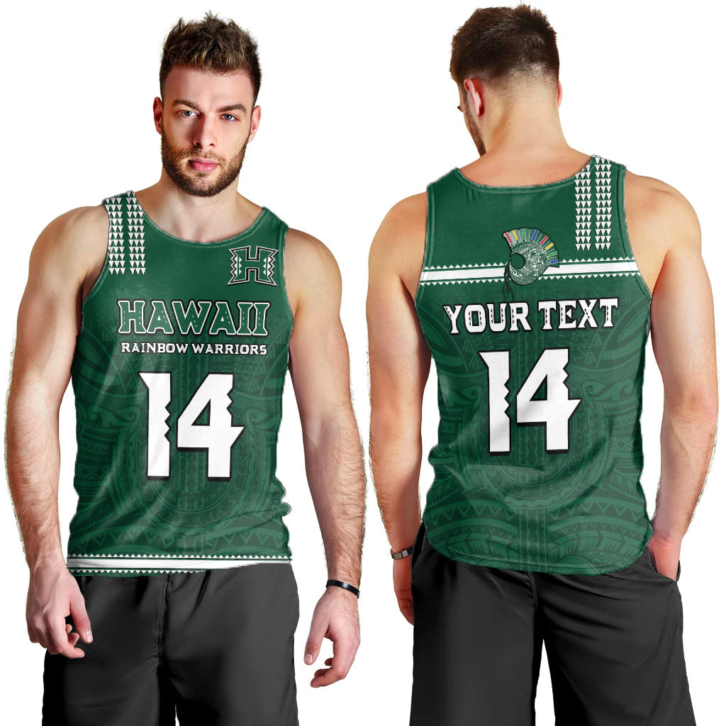Custom Text And Number Hawaii Football Men Tank Top Kakau Rainbow Warriors Helmet Go Bows