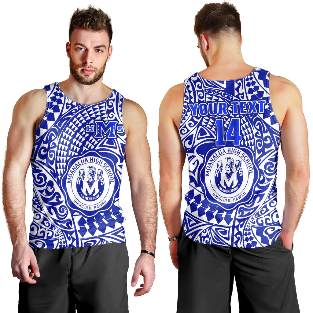Custom Text And Number Hawaii Men Tank Top Moanalua High School Tribal Kakau
