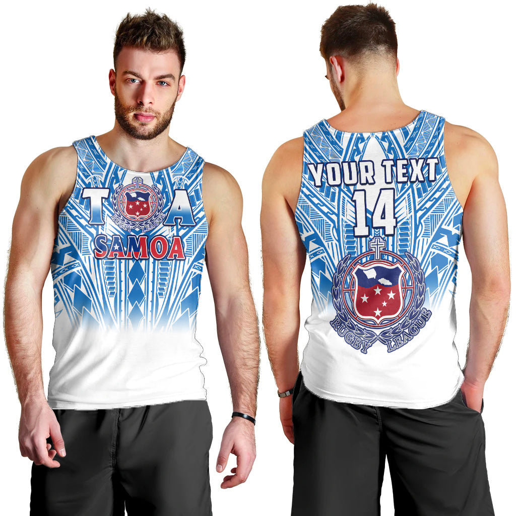 Custom Text And Number Samoa Rugby Men Tank Top Personalise Toa Samoa Polynesian Pacific White Version