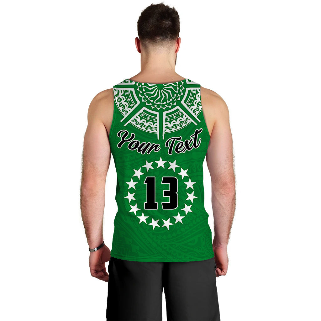 Custom Text and Number Cook Islands Tatau Men Tank Top Symbolize Passion Stars Version Green