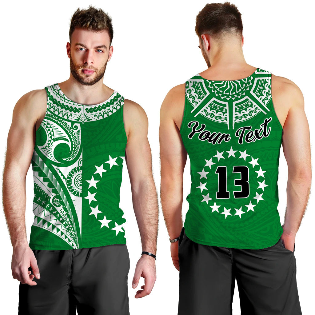 Custom Text and Number Cook Islands Tatau Men Tank Top Symbolize Passion Stars Version Green