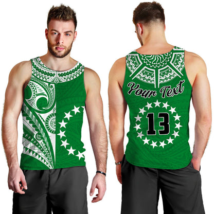 Custom Text and Number Cook Islands Tatau Men Tank Top Symbolize Passion Stars Version Green