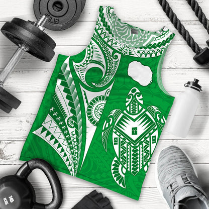 Rarotonga Cook Islands Men Tank Top Turtle and Map Style Green