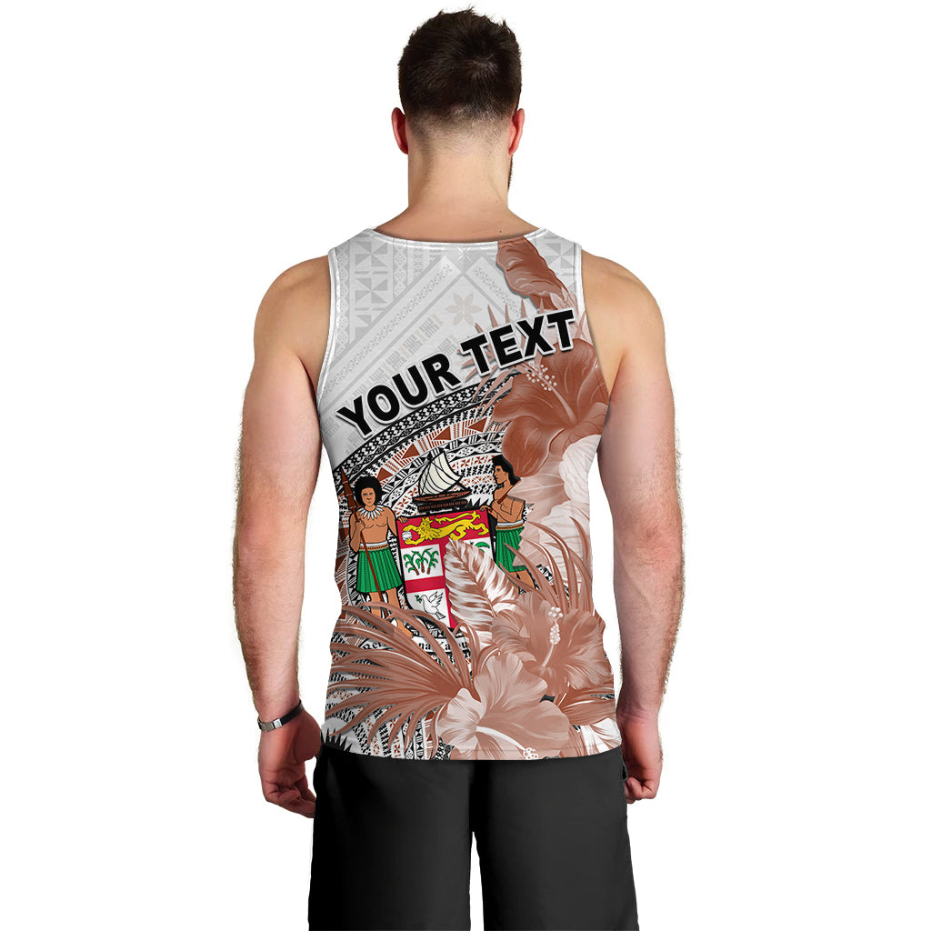 Custom Personalised Fiji Tapa Men Tank Top White Fijian Masi Be Loved Hibiscus