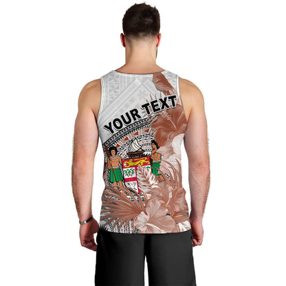 Custom Personalised Fiji Tapa Men Tank Top White Fijian Masi Be Loved Hibiscus