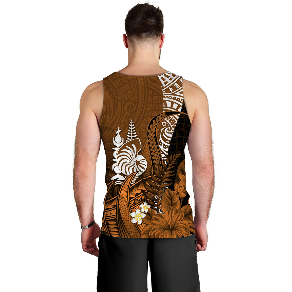 Custom Personalised New Caledonia Men Tank Top Nautilus Gold Polynesian Hibiscus