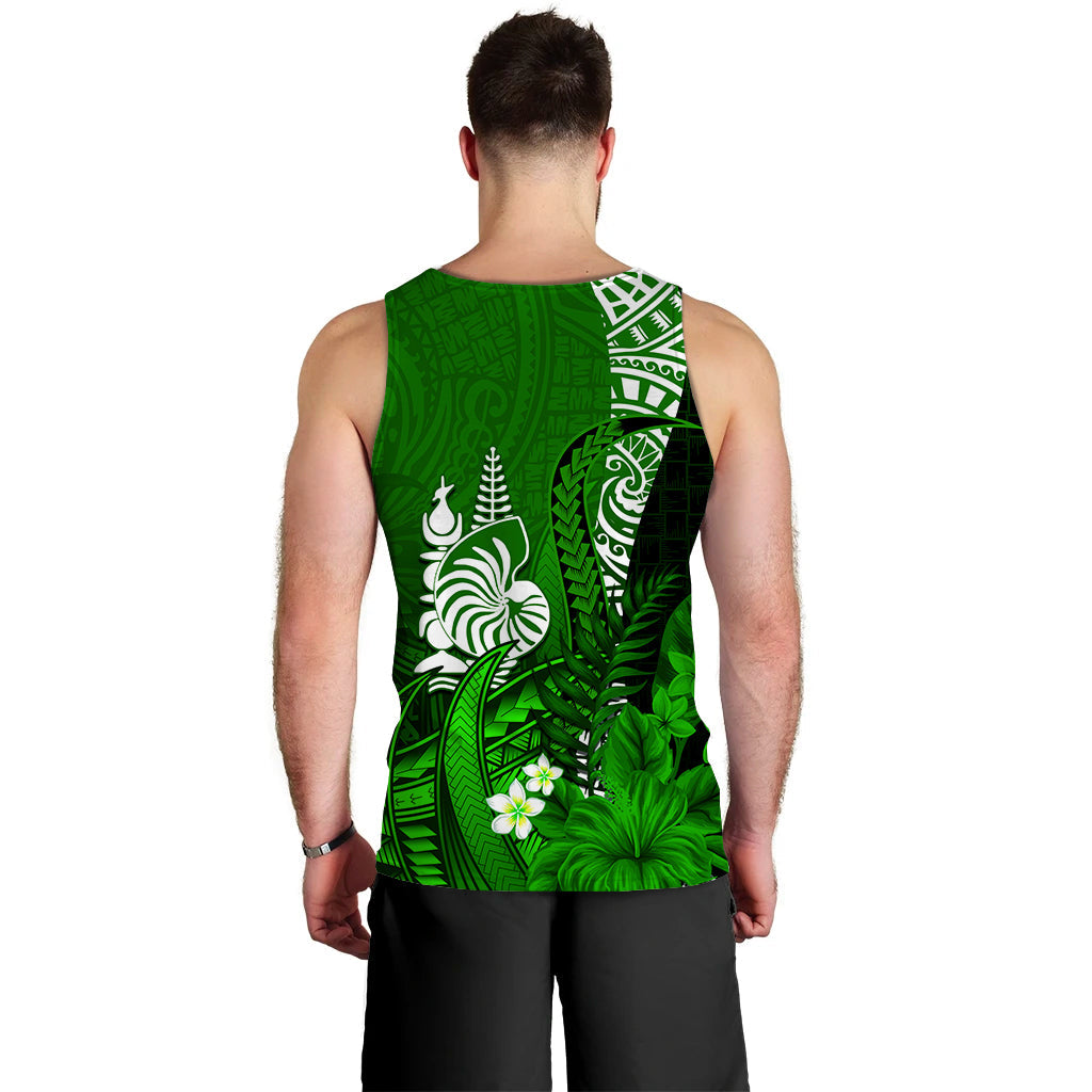 Custom Personalised New Caledonia Men Tank Top Nautilus Green Polynesian Hibiscus