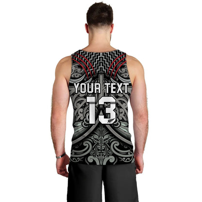 Custom Text and Number New Zealand Silver Fern Rugby Men Tank Top All Black NZ Maori Pattern