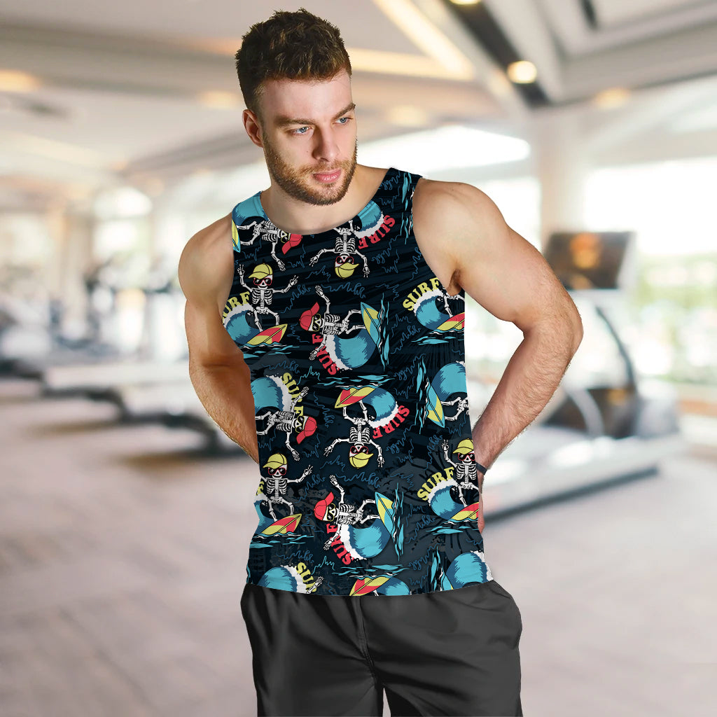 Hawaii Skeleton Surf Men Tank Top Halloween Hawaiian Tribal