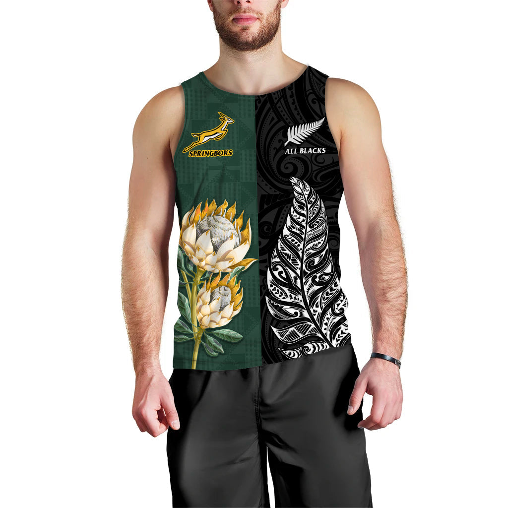 South Africa Protea and New Zealand Fern Men Tank Top Rugby Go Springboks vs All Black