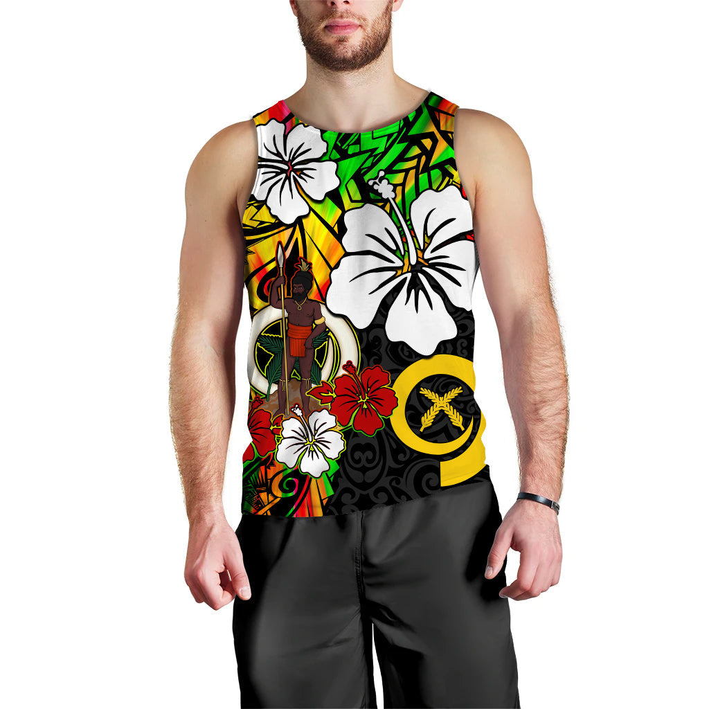 Vanuatu Men Tank Top Polynesia Tie Dye Hibiscus Flowers
