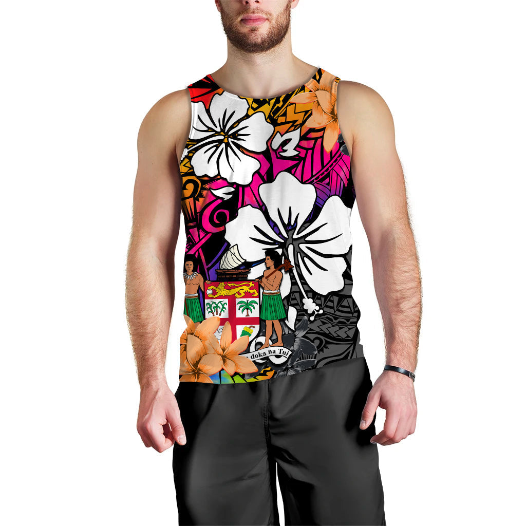 Fiji Tie Dye Men Tank Top Polynesian Tribal Creative Tropical Flowers