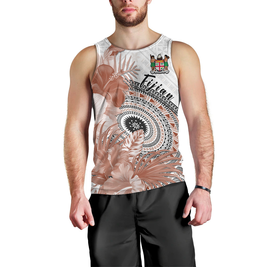 Custom Personalised Fiji Tapa Men Tank Top White Fijian Masi Be Loved Hibiscus
