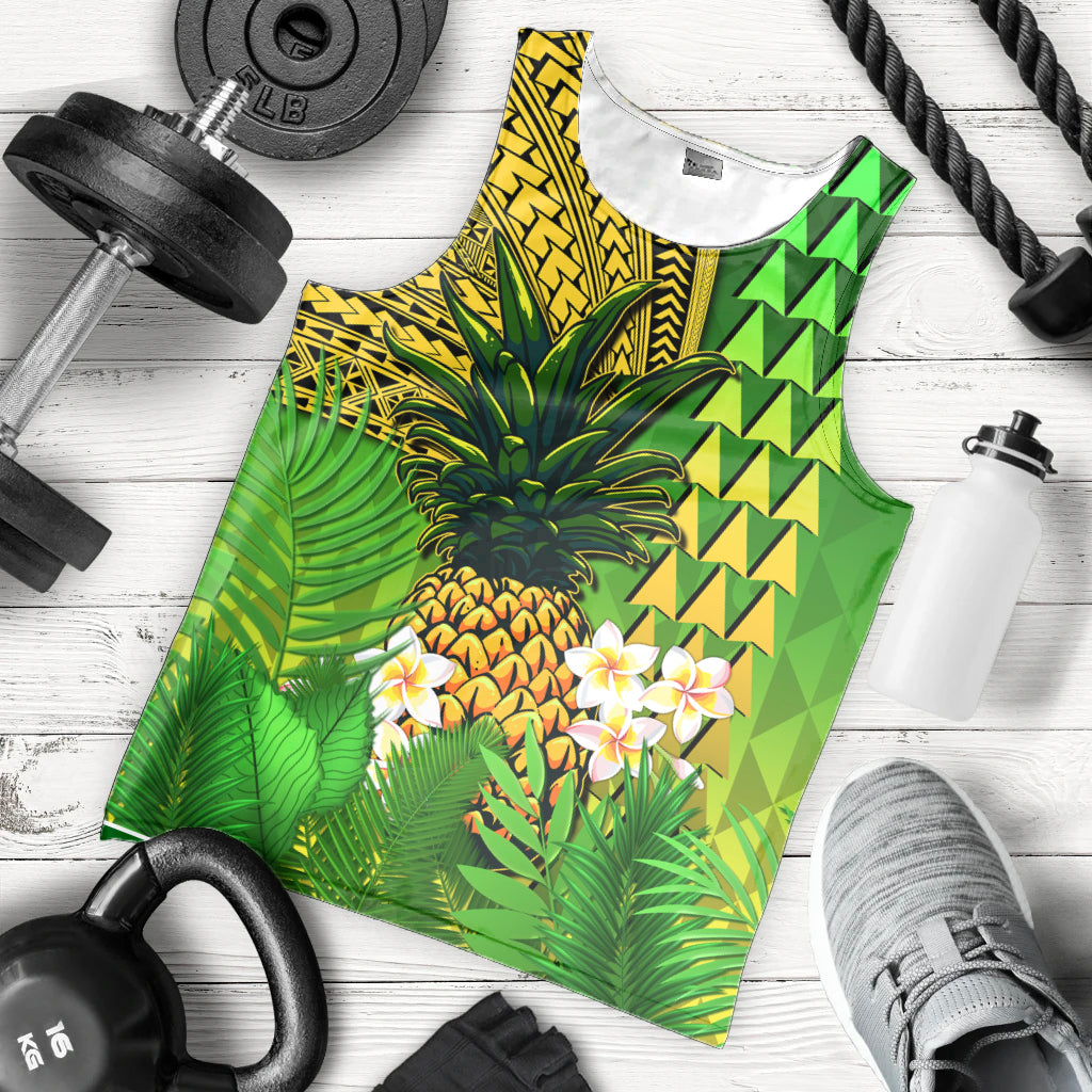 Hawaii Pineapple Men Tank Top Plumeria Frangipani Mix Tribal Pattern