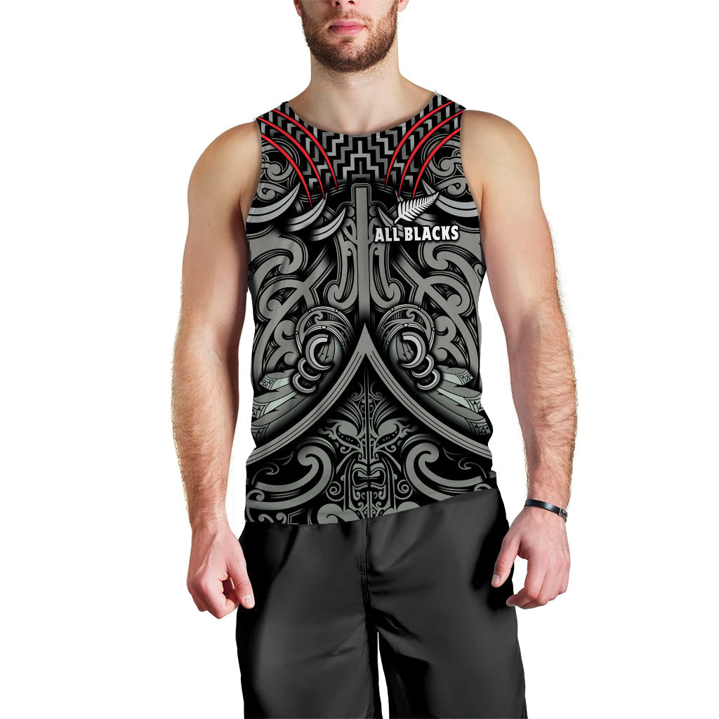 Custom Text and Number New Zealand Silver Fern Rugby Men Tank Top All Black NZ Maori Pattern