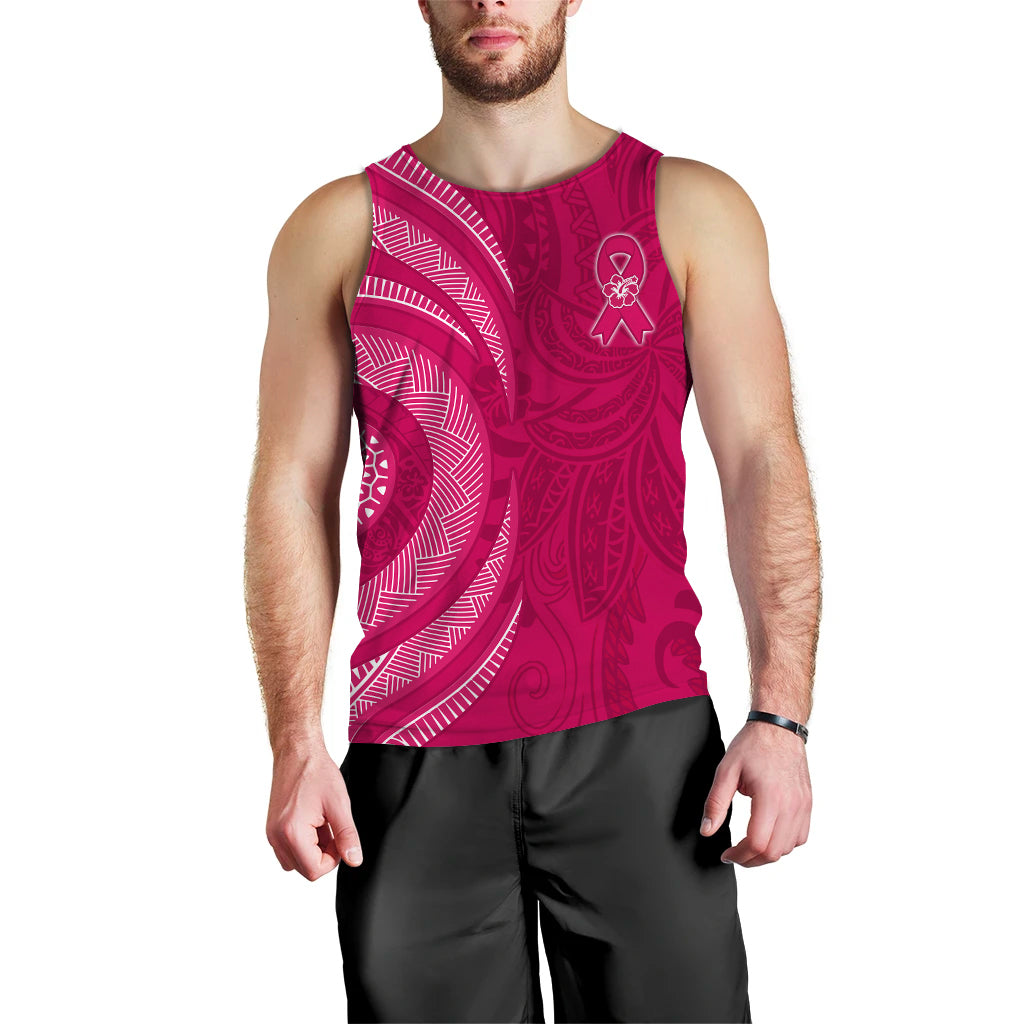 Breast Cancer Awareness Men Tank Top Hibiscus Polynesian No One Fights Alone