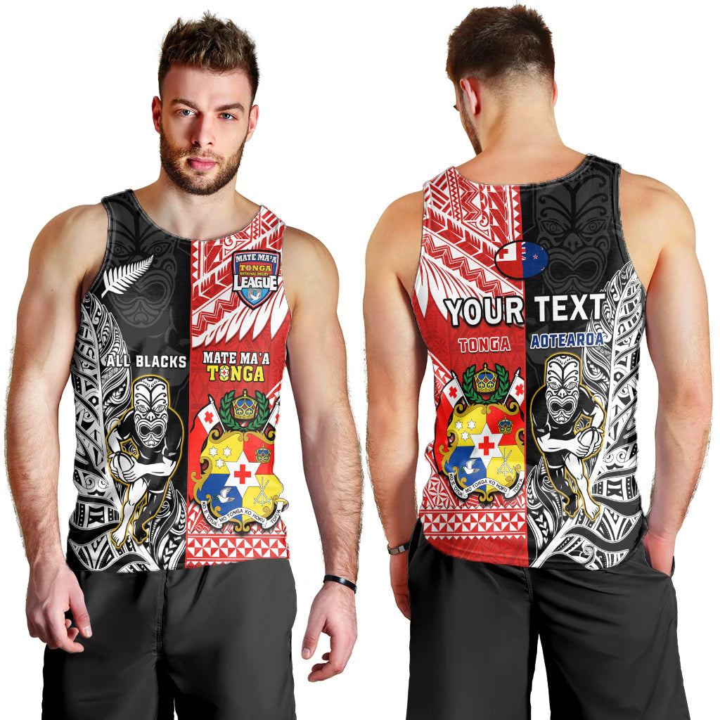 Custom Personalised Mate Maa Tonga And All Black Rugby Men Tank Top Polynesian Mix NZ Maori Fern