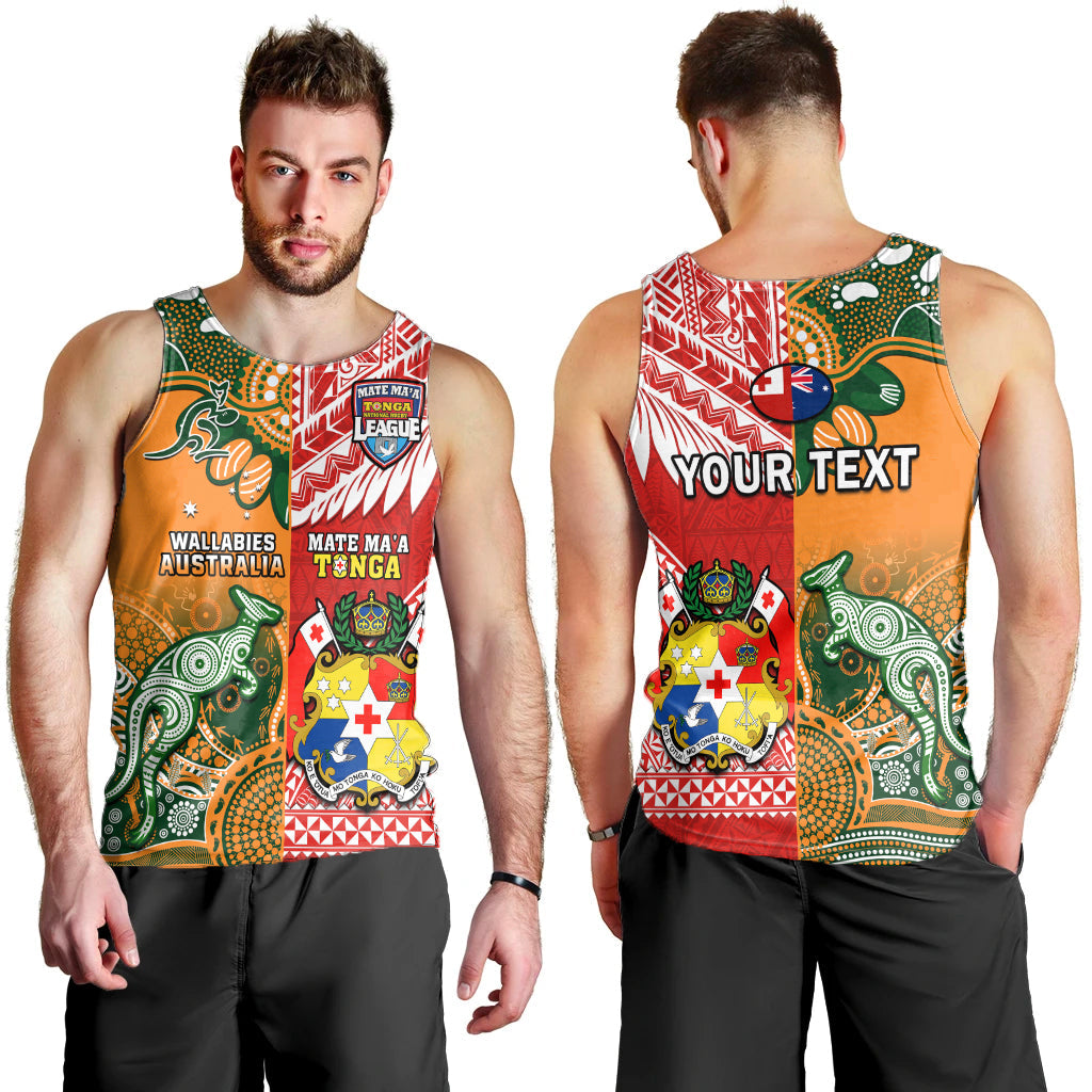 Custom Personalised Mate Maa Tonga And Wallabies Rugby Men Tank Top Polynesian Mix Aboriginal