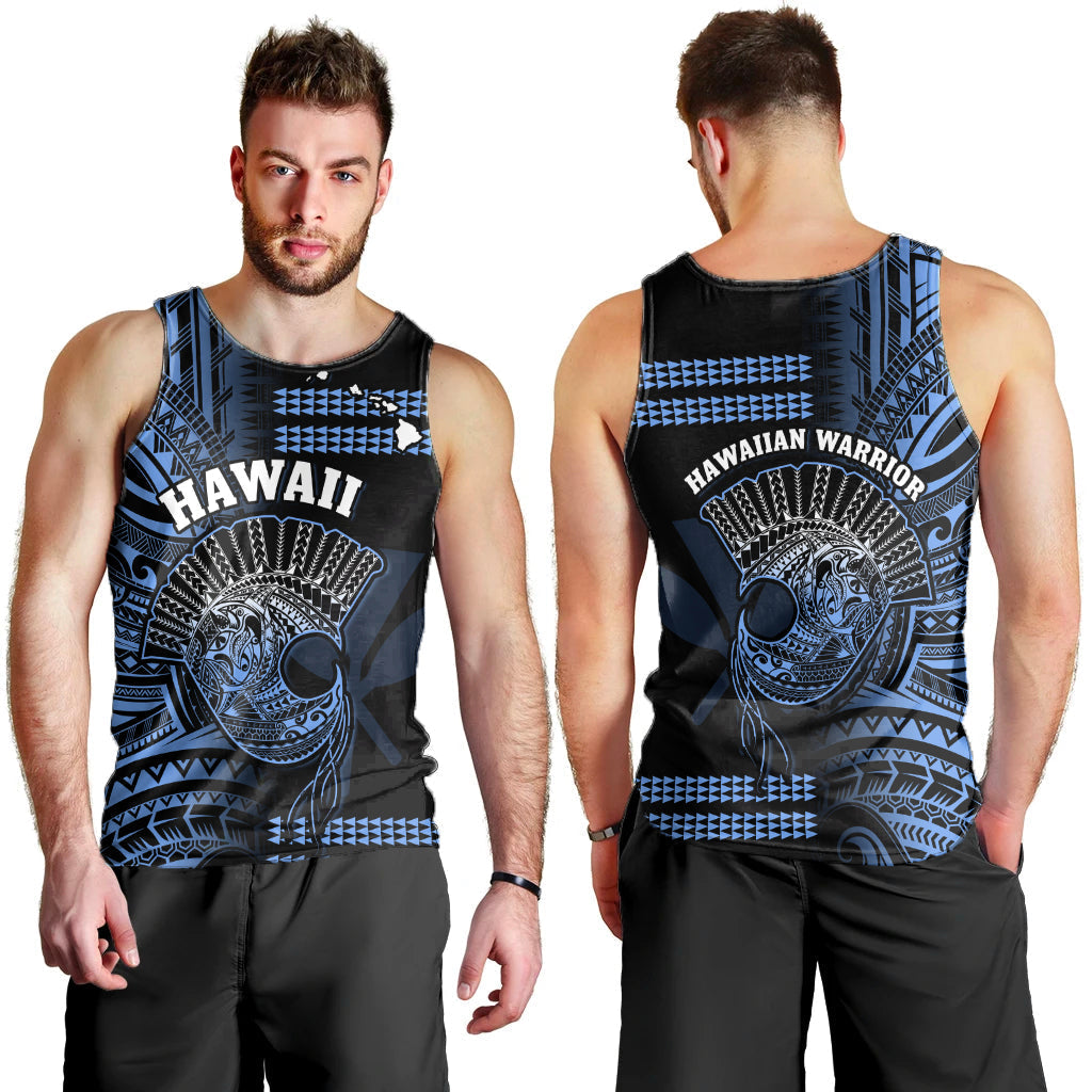 Hawaii Men Tank Top Kakau Warrior Helmet Gradient Blue Polynesian