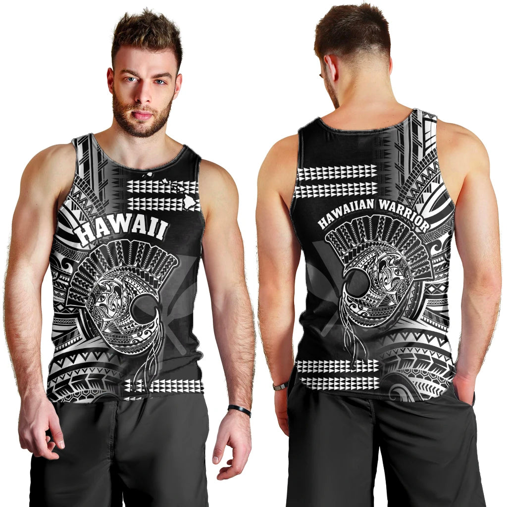 Hawaii Men Tank Top Kakau Warrior Helmet Gradient White Polynesian
