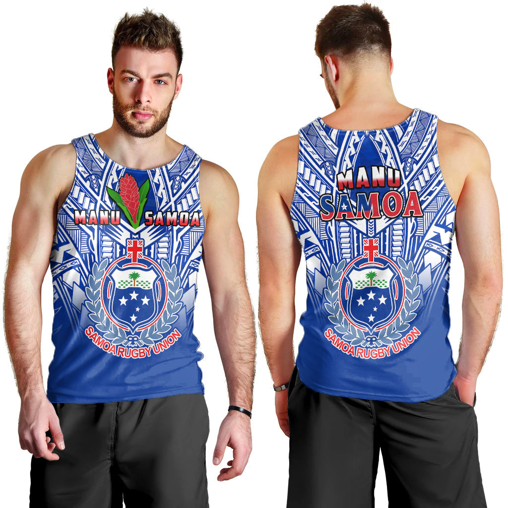 Samoa Rugby Men Tank Top Manu Samoa 7s Ginger Blue Polynesian