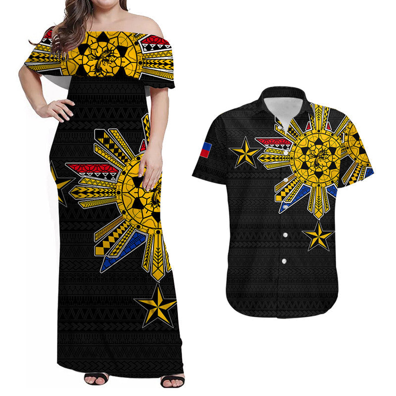 Matching Outfits For Couples Filipino Combo Dress And Shirt Tribal Black Style