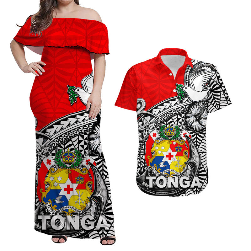Matching Outfits For Couples Tonga Hook Tattoo Combo Dress And Shirt White