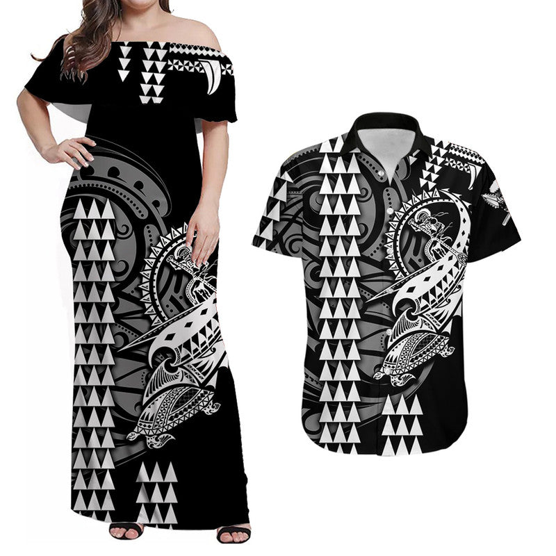Hawaiian Matching Outfits For Couples Hawaii Polynesian Warrior Kakau Combo Dress And Shirt White
