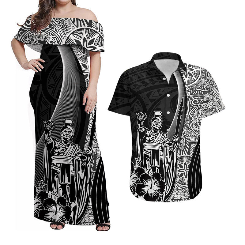 Hawaiian Matching Outfits For Couples Hawaiian King Kamehameha Combo Dress And Shirt Vibe Black Style