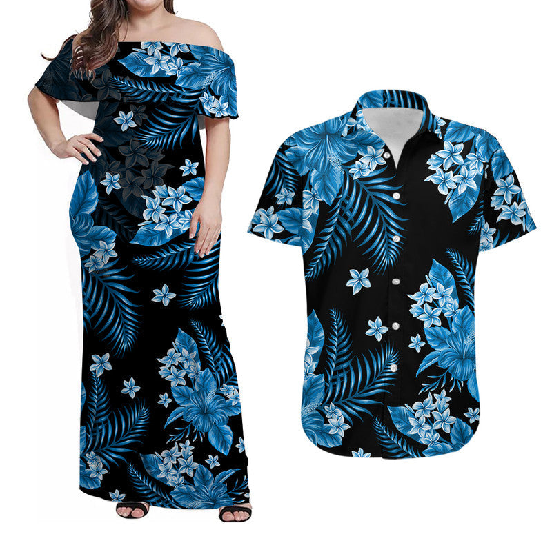 Hawaii Matching Clothes For Couples Hawaii Summer Colorful Combo Dress And Shirt Light Blue