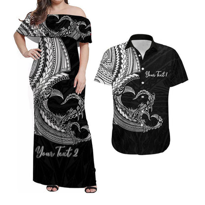 (Custom Personalised) Outfit For Couple Polynesian Valentine Combo Dress And Shirt Heart Tattoo White Style