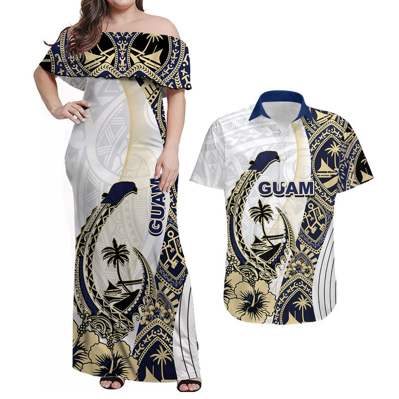 Guam Fish Hook Matching Outfit For Couple Combo Dress And Shirt White Style