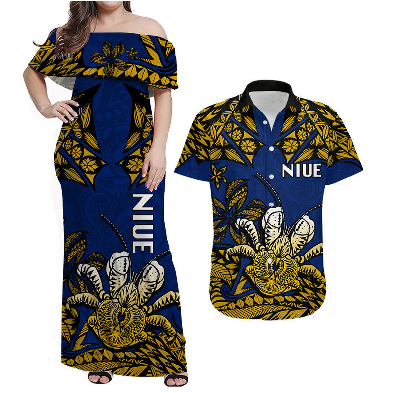 Matching Outfits For Couples Niue Uga Combo Dress And Shirt Tribal Patterns Blue Style
