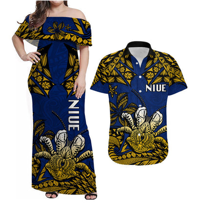 Matching Outfits For Couples Niue Uga Combo Dress And Shirt Tribal Patterns Blue Style