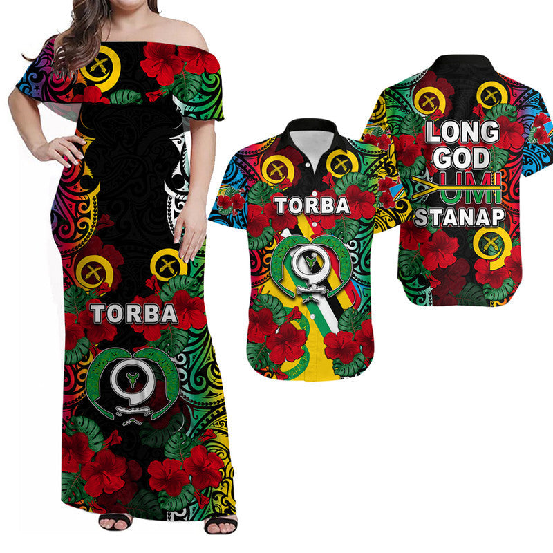 Matching Outfits For Couples Vanuatu Torba And Hibiscus Combo Dress And Shirt