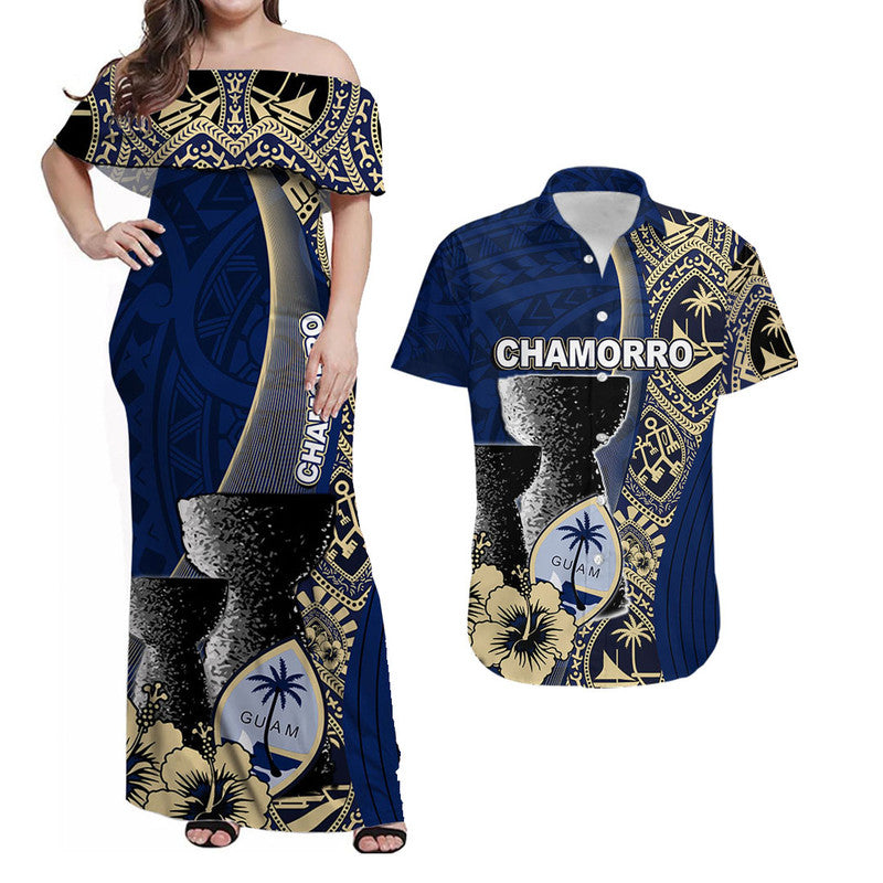 (Custom Personalised) Guam Chamorro Matching Outfit For Couple Combo Dress And Shirt Blue Style