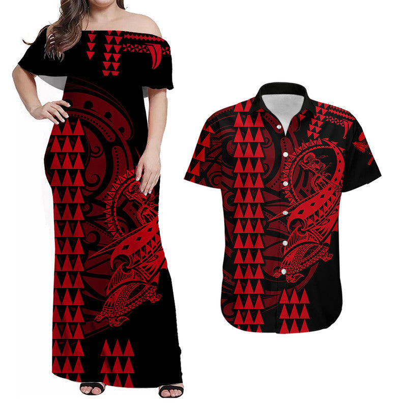 Hawaii Matching Clothes For Couples Hawaii Polynesian Warrior Kakau Combo Dress And Shirt Red