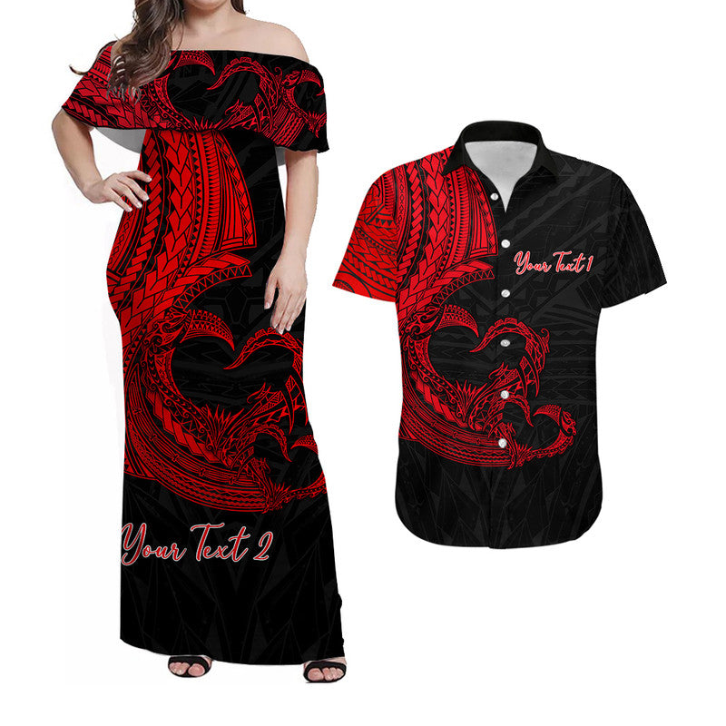 (Custom Personalised) Outfit For Couple Polynesian Valentine Combo Dress And Shirt Heart Tattoo Red Style