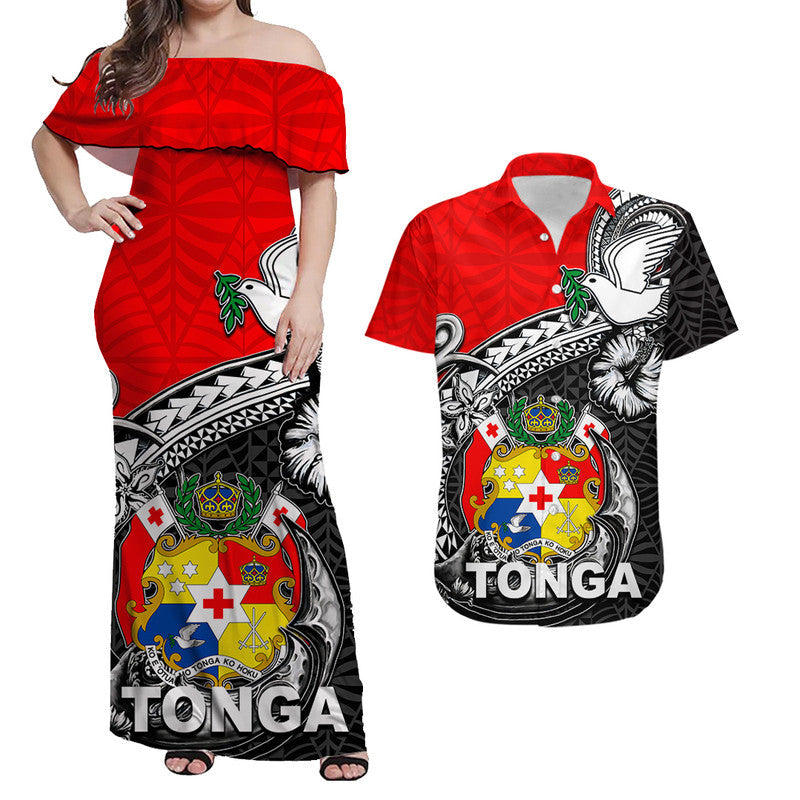 Matching Outfits For Couples Tonga Hook Tattoo Combo Dress And Shirt Black