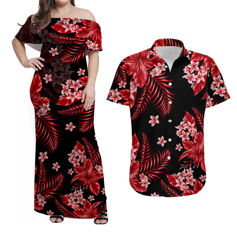 His And Her Hawaii Matching Outfits Hawaii Summer Colorful Combo Dress And Shirt Red