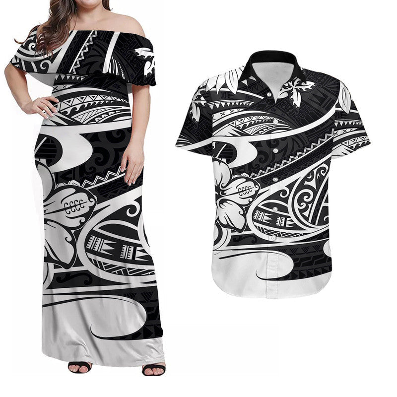 Matching Outfits For Couples Polynesian Tribal Combo Dress And Shirt Black